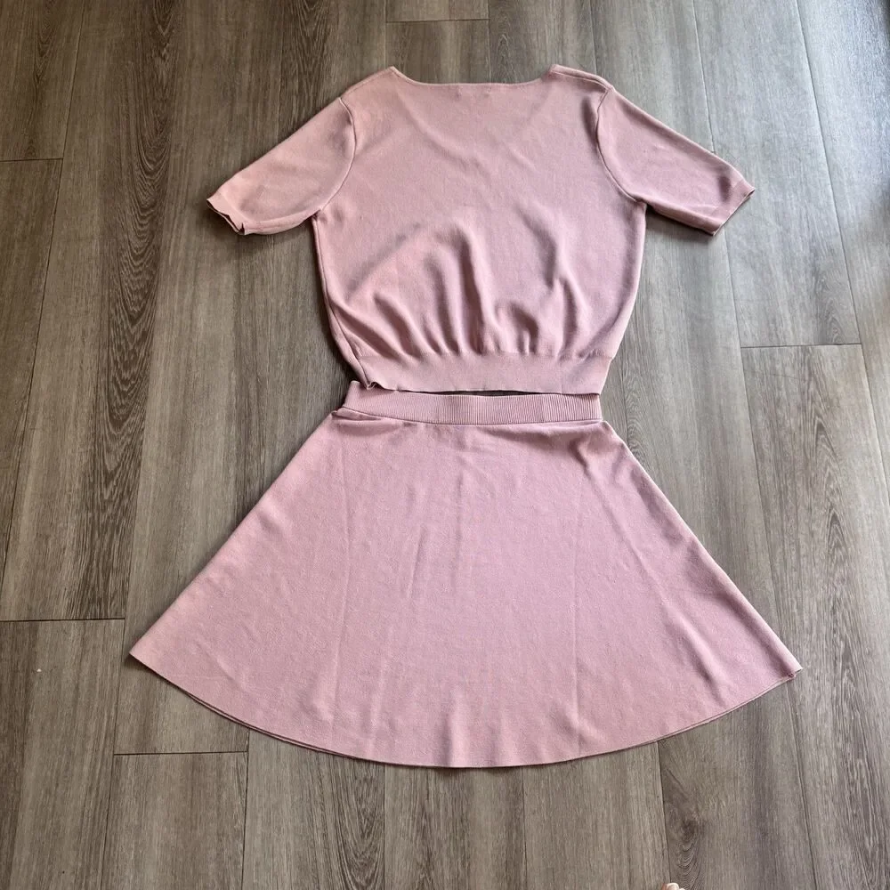 2 Set Stretch Tracksuit Tennis Skirt And Crop Top Pink Size S Y2K Mushroom - Picture 6 of 8